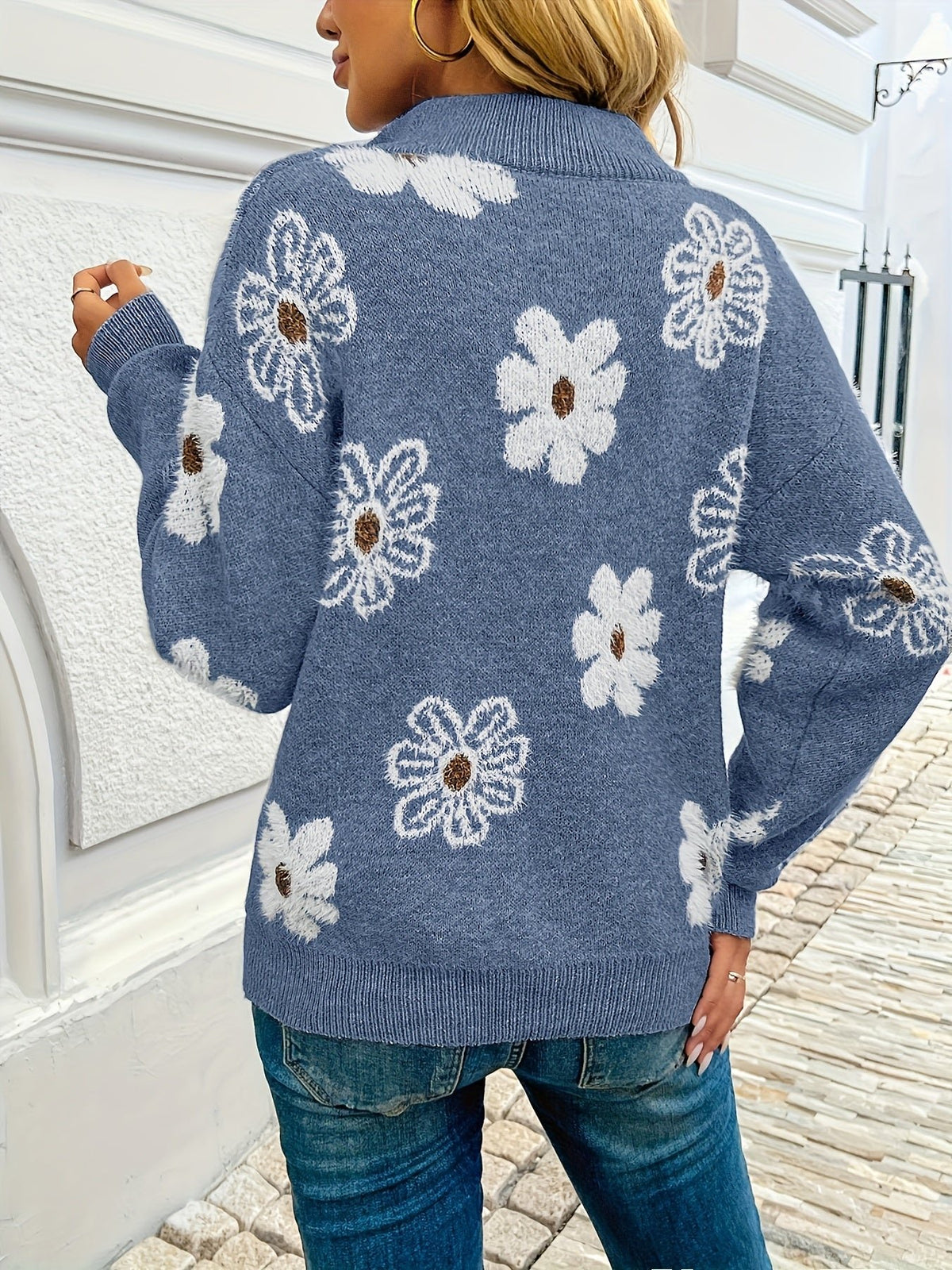 Women's Floral Quarter-Zip Jumper