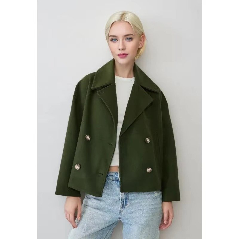 Women's Oversized Cropped Wool Coat - Army Green