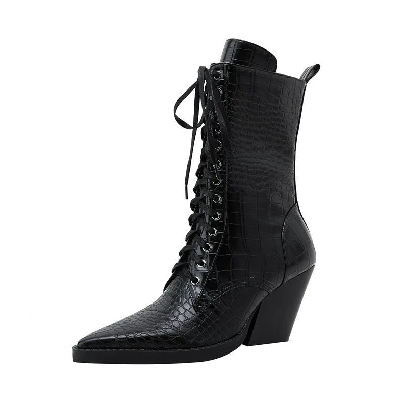 Women's Leather Lace-Up Western Boots