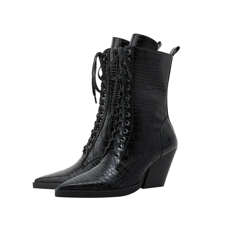 Women's Leather Lace-Up Western Boots