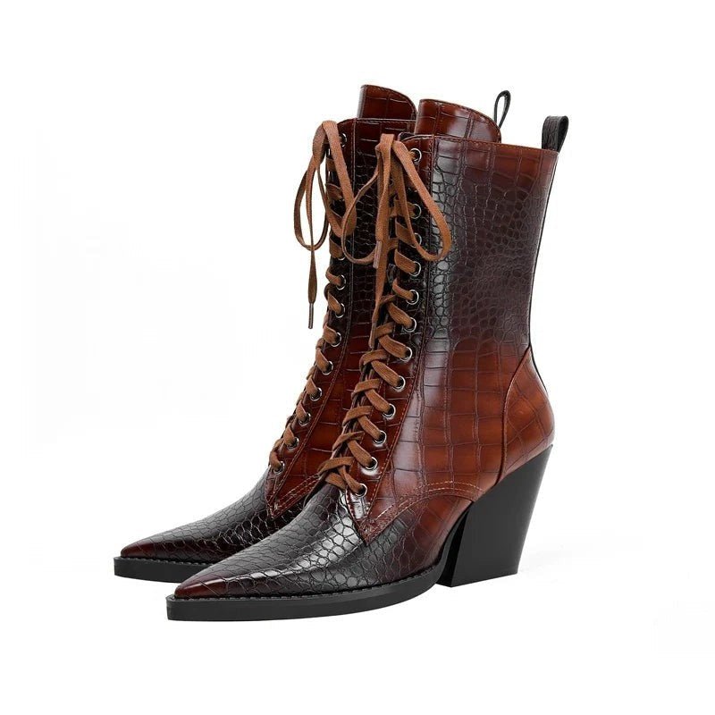 Women's Leather Lace-Up Western Boots