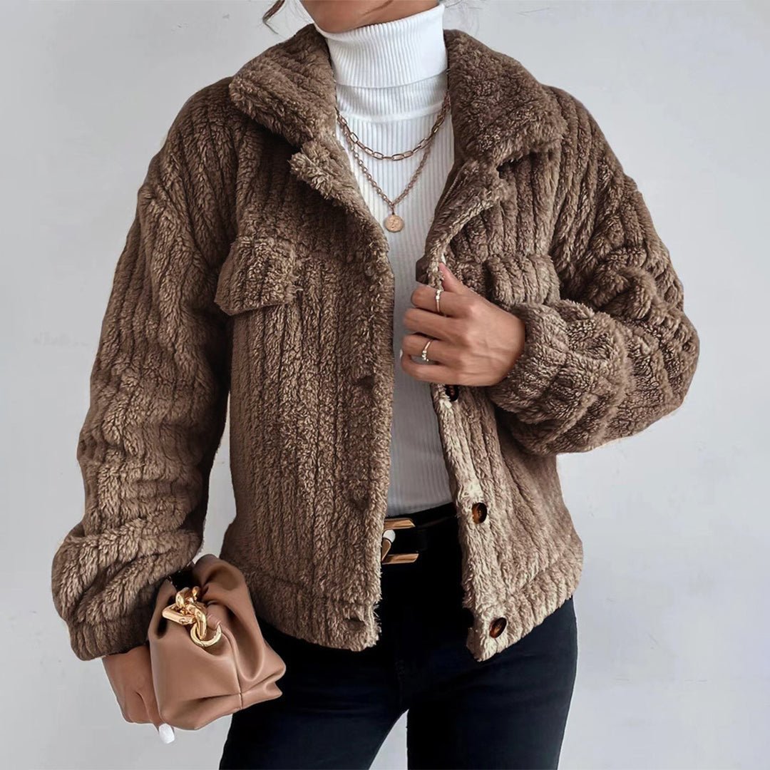 Women's Oversized Teddy Jacket - Brown
