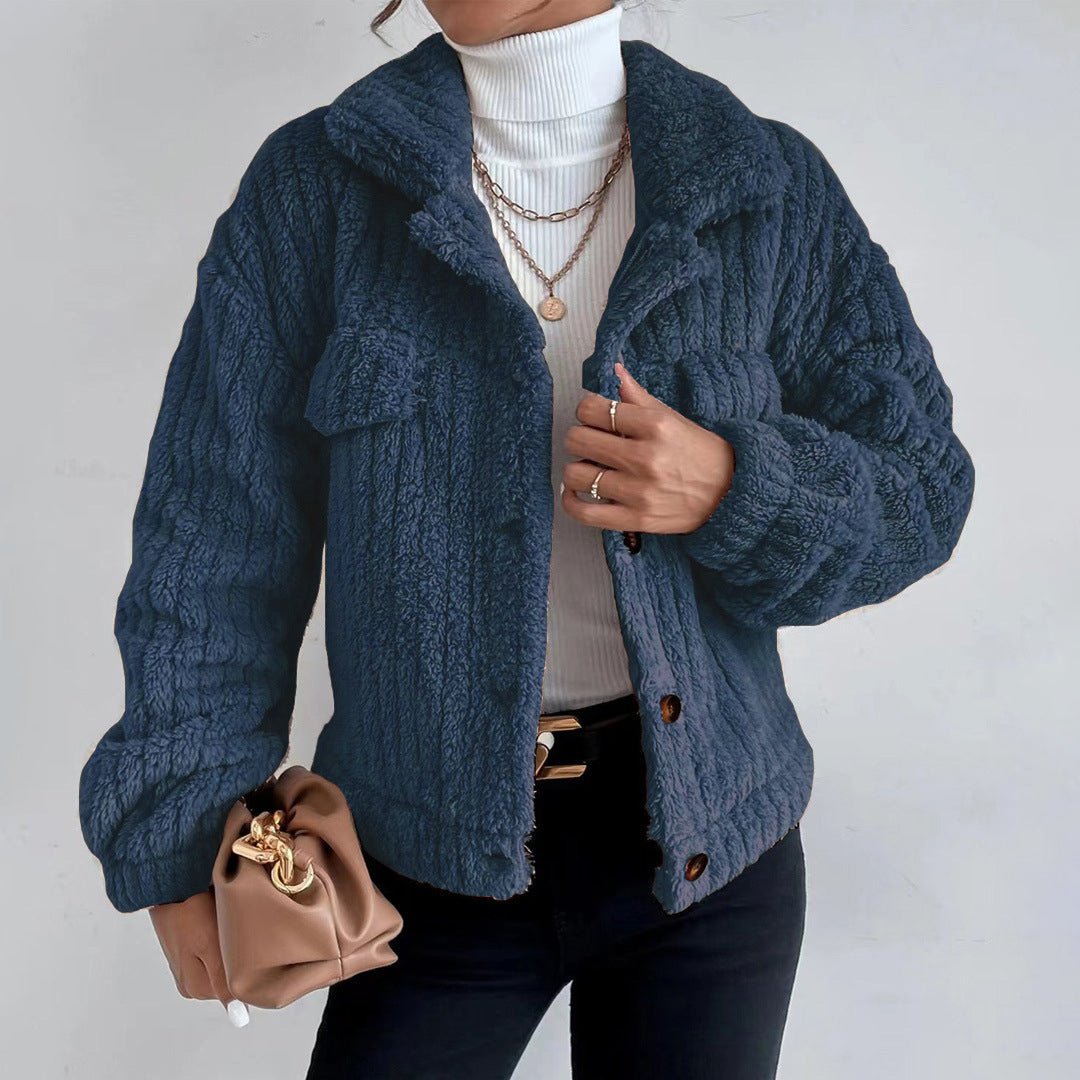 Women's Oversized Teddy Jacket - Dark Blue