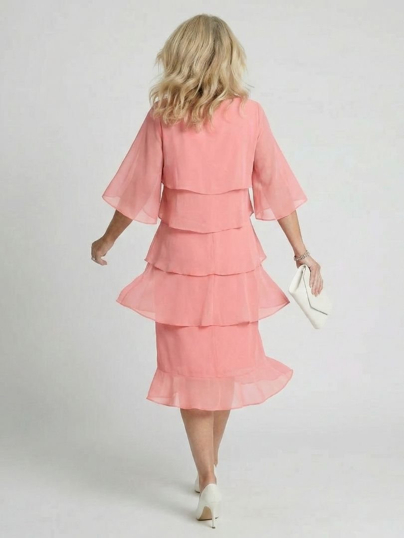 Women's Black Chiffon Tiered Midi Party Dress