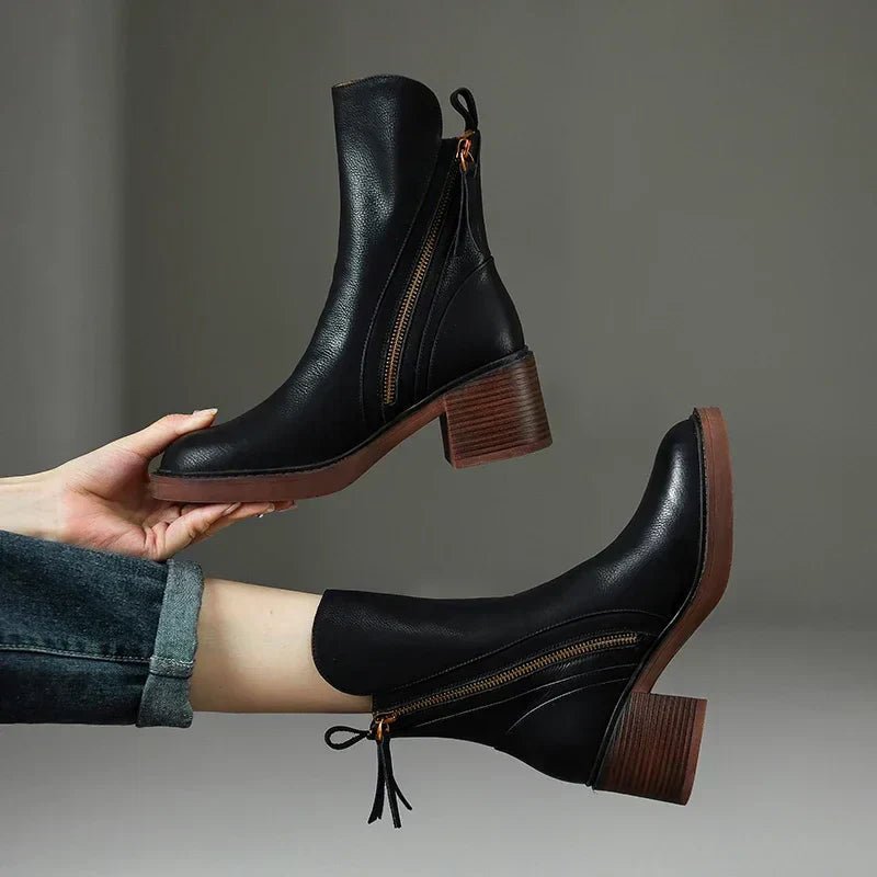 Women's Leather Ankle Boots - Black