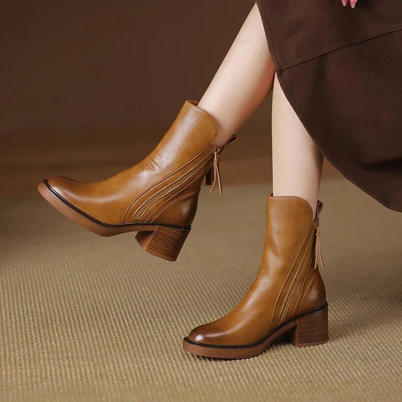 Women's Leather Ankle Boots - Brown