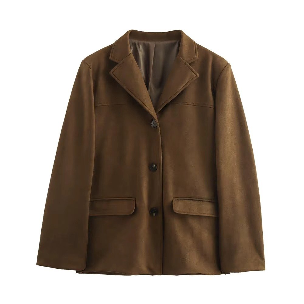 Women's Oversized Suede Blazer - Dark Brown
