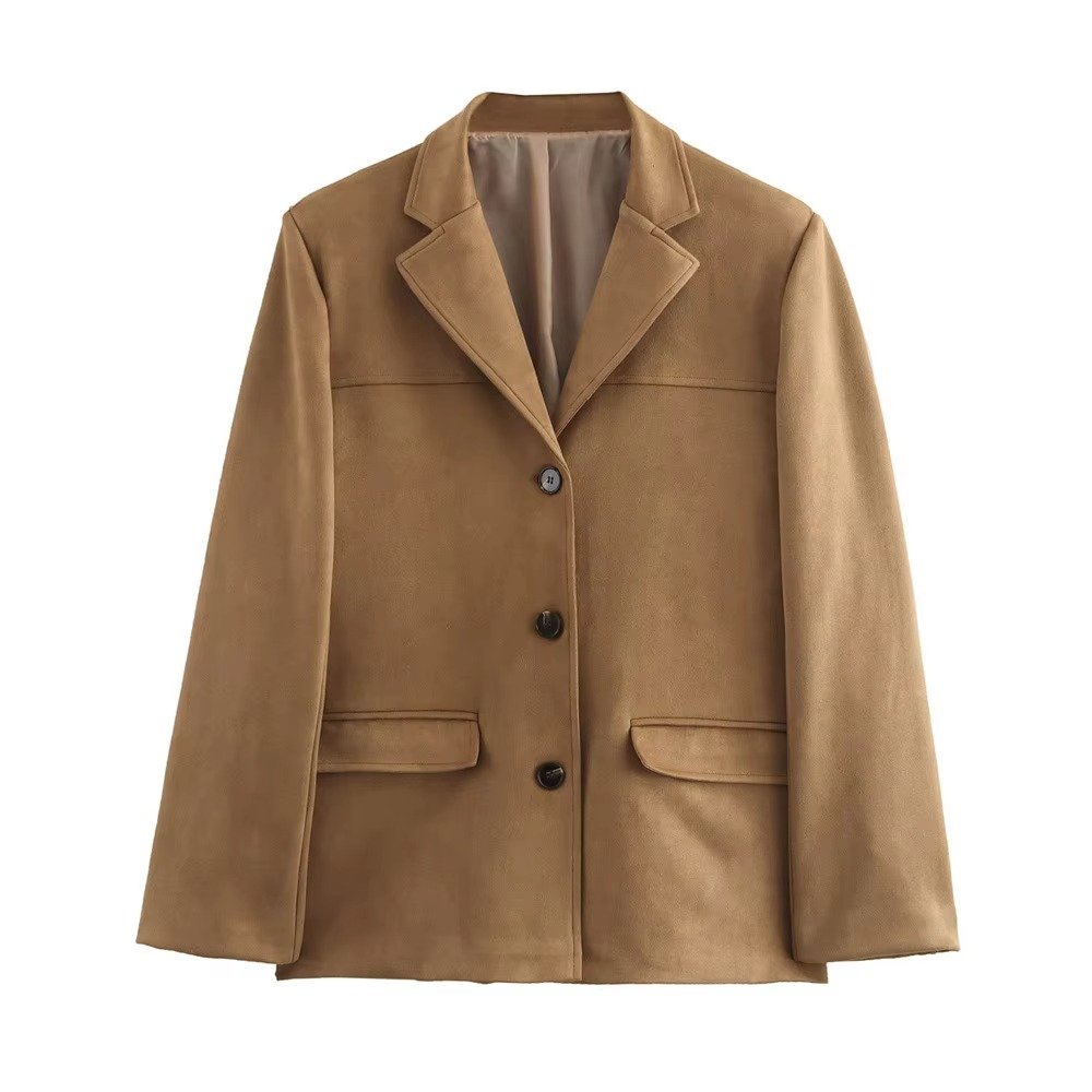 Women's Oversized Suede Blazer - Brown