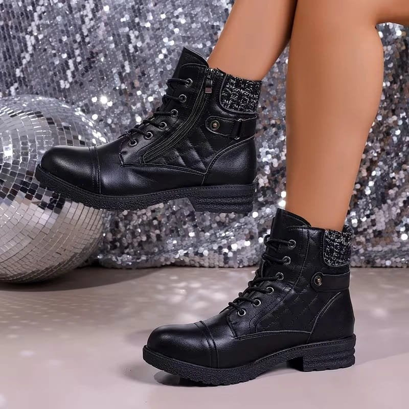 Women's Quilted Faux Leather Combat Ankle Boots