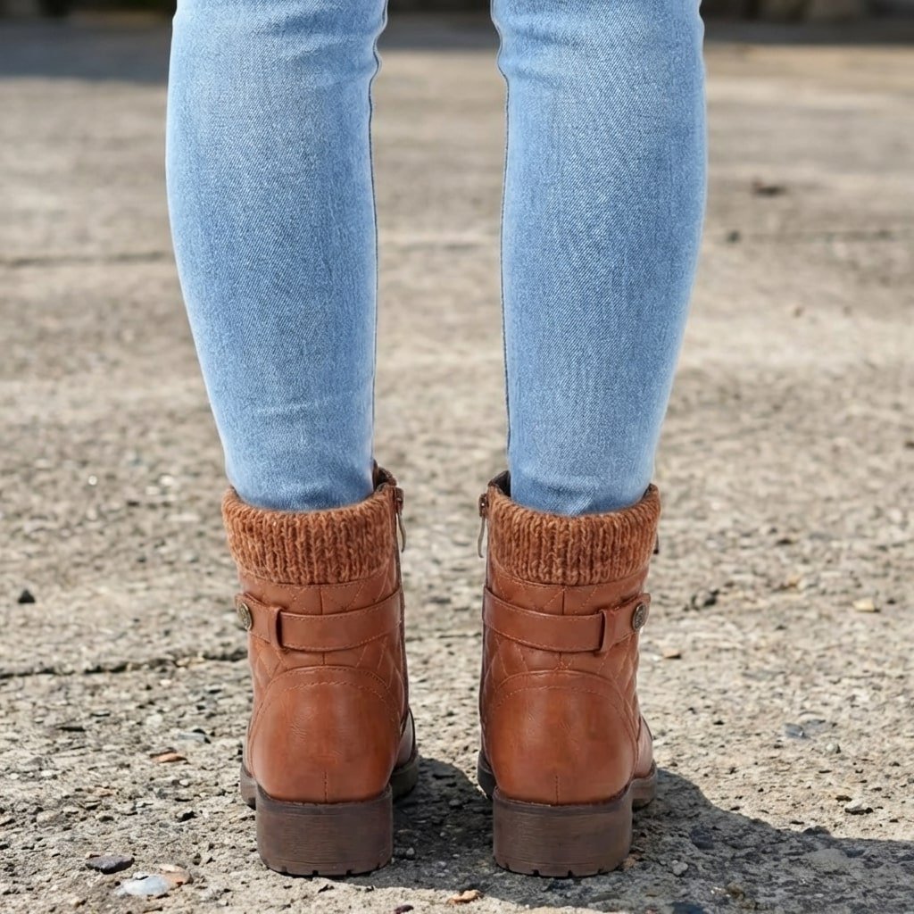 Women's Quilted Faux Leather Combat Ankle Boots