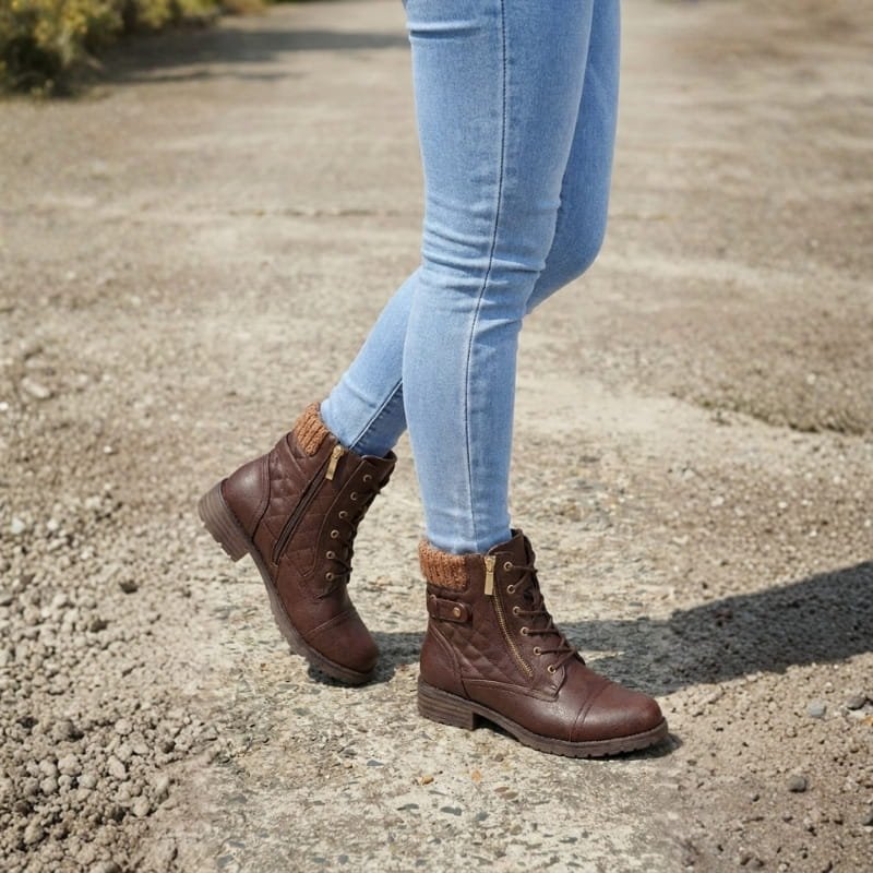 Women's Quilted Faux Leather Combat Ankle Boots