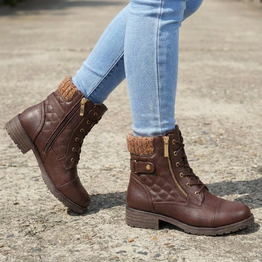 Women's Quilted Faux Leather Combat Ankle Boots