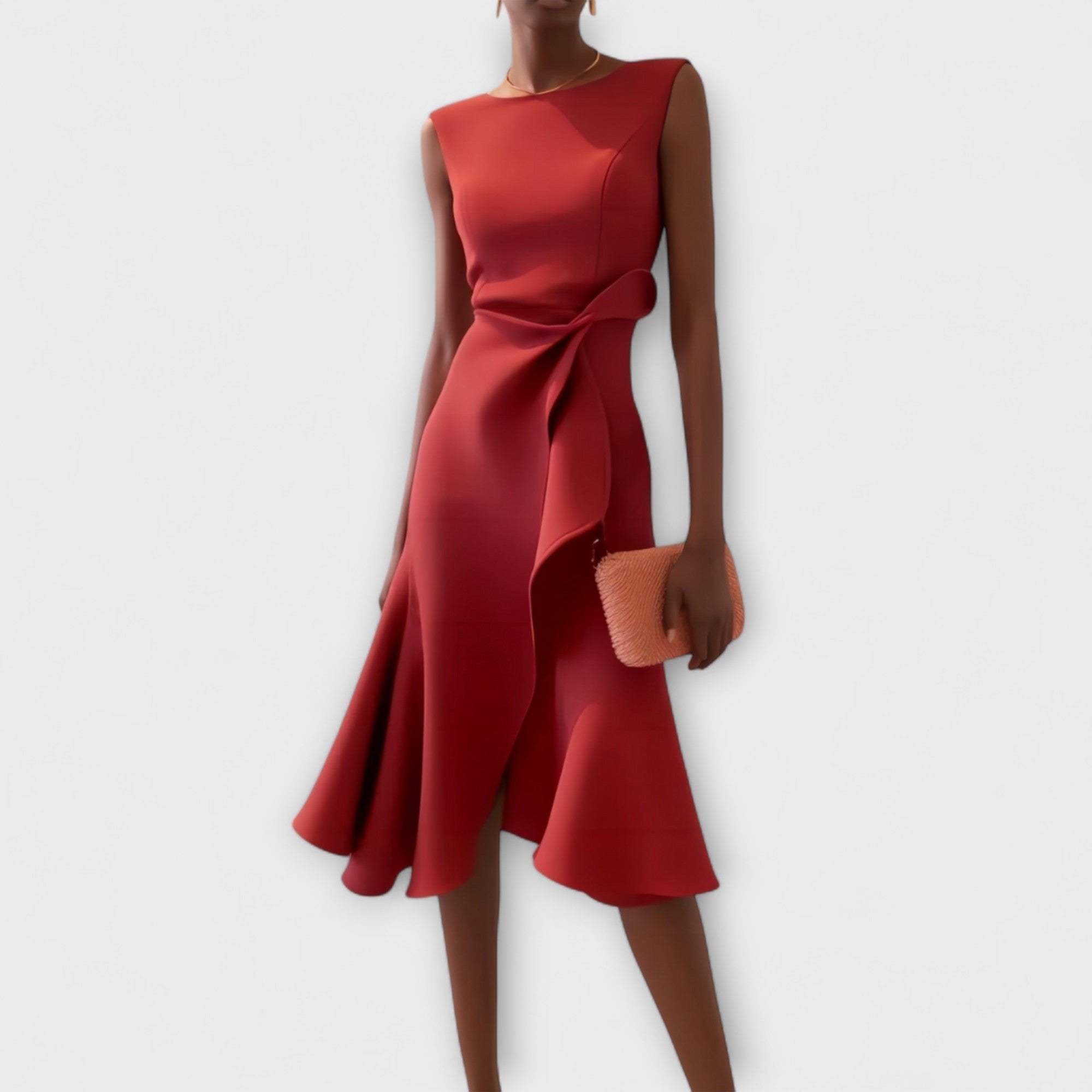 Women's Cocktail Midi Party Dress - Red