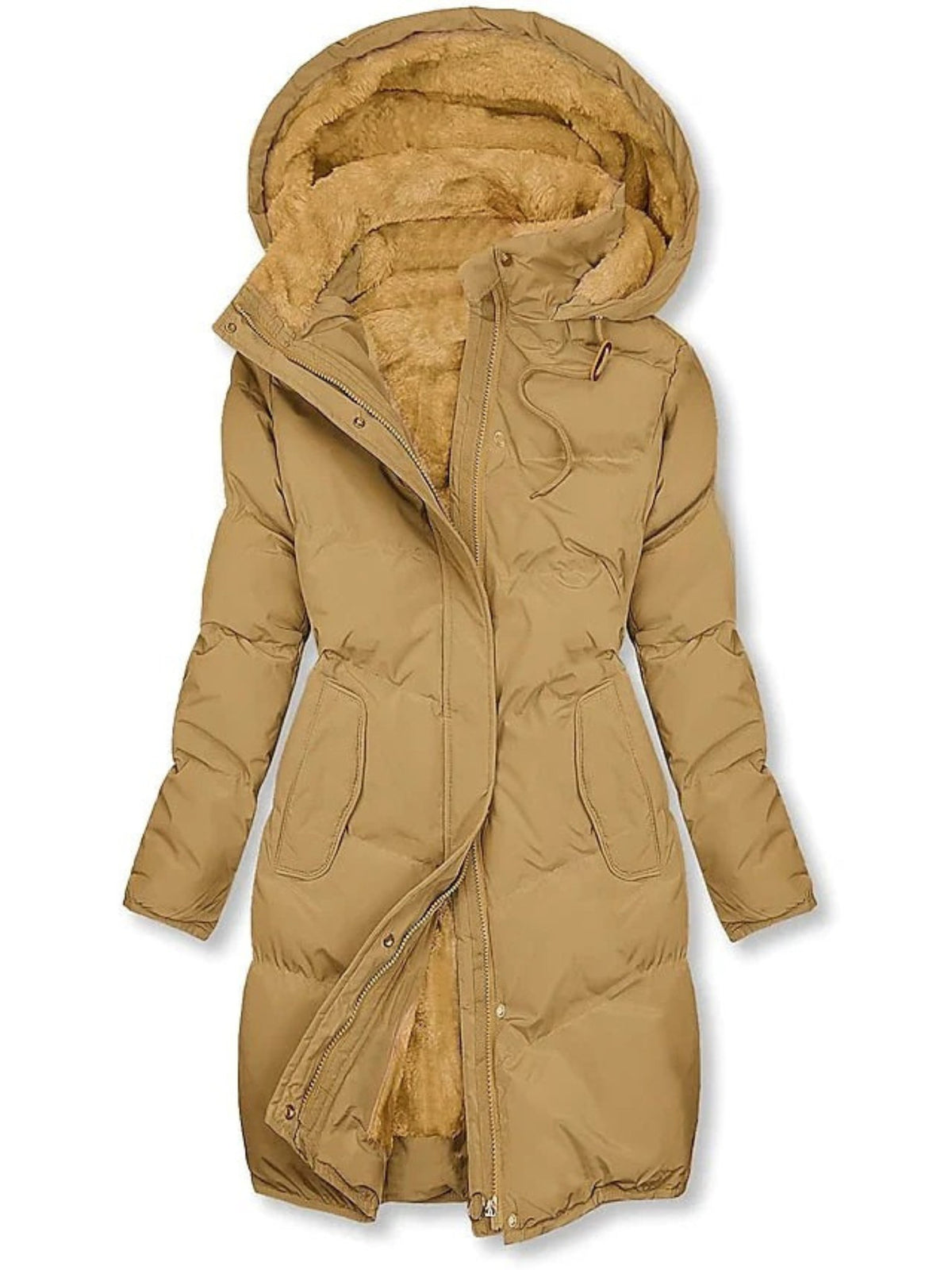 Women's Parka Longline Faux Fur Puffer Coat - Yellow