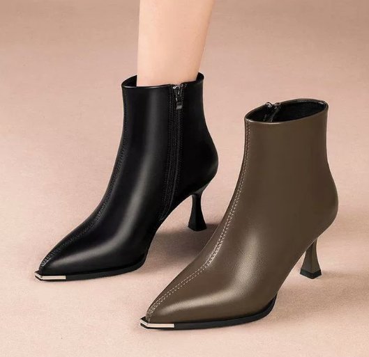 Women's Pointed-Toe Leather Ankle Boots