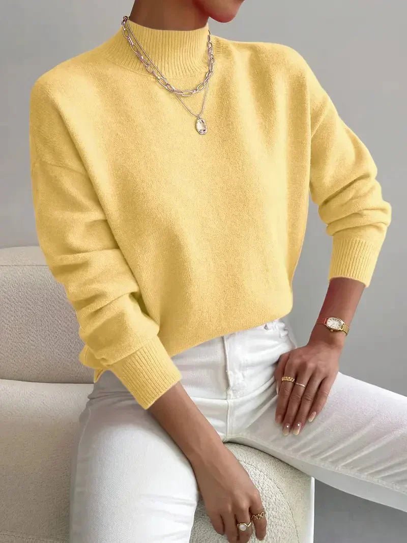 Women's Oversized Funnel Roll Neck Jumper - Yellow