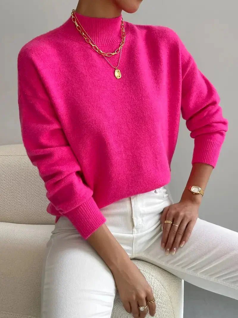 Women's Oversized Funnel Roll Neck Jumper - Pink