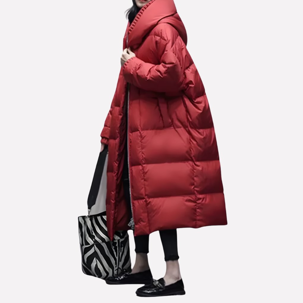 Women's Oversized Maxi Hooded Puffer Coat - Red