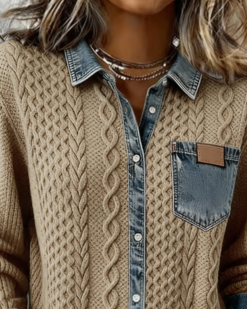 Women's Oversized Cable-Knit Shirt Jacket