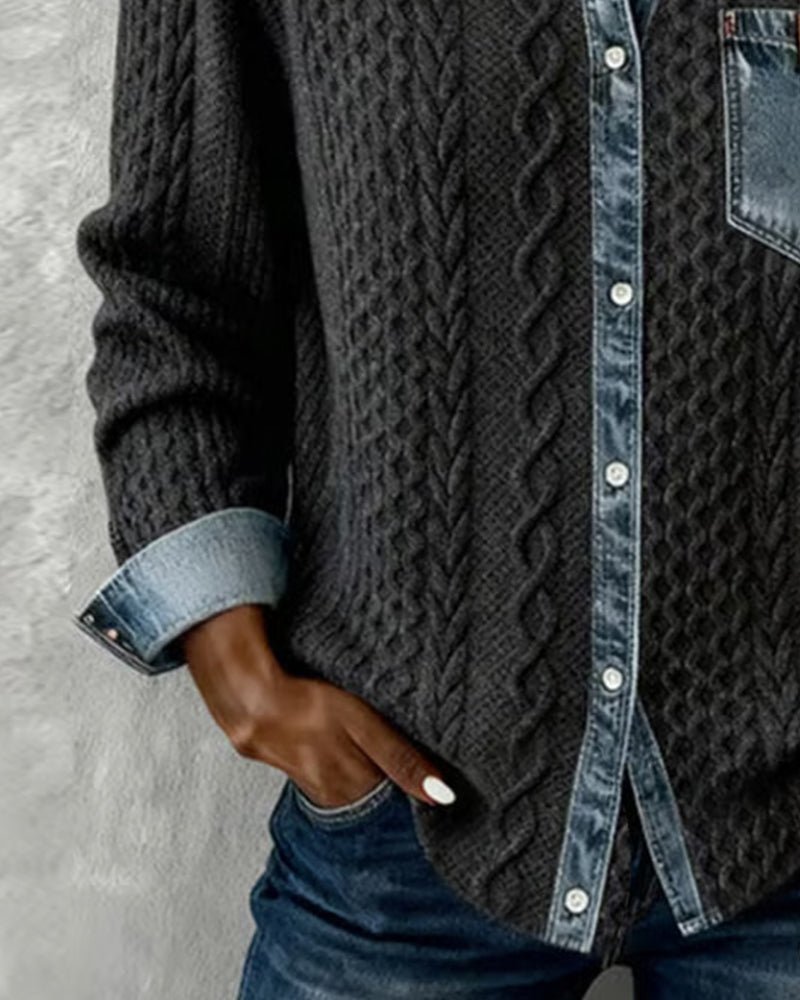 Women's Oversized Cable-Knit Shirt Jacket