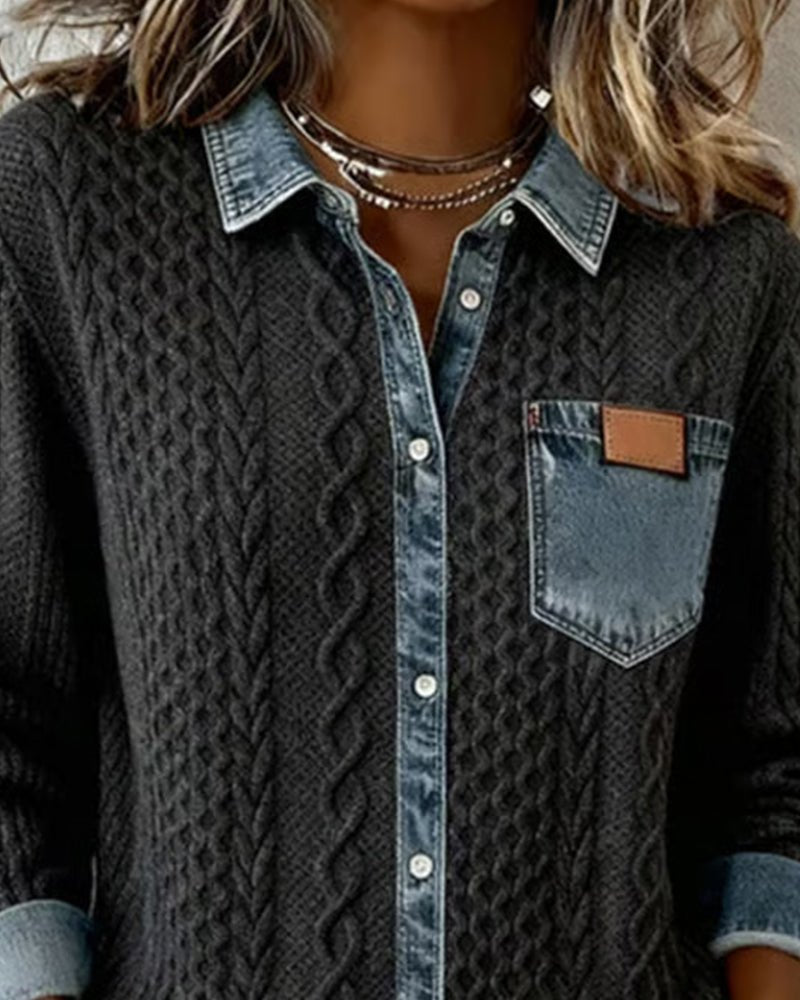 Women's Oversized Cable-Knit Shirt Jacket