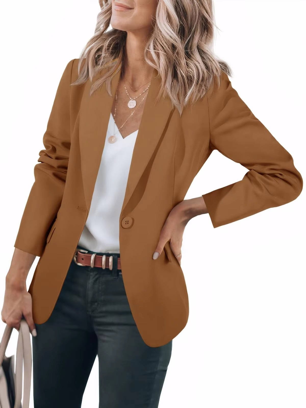 Women's Slim Fit Work Blazer - Brown