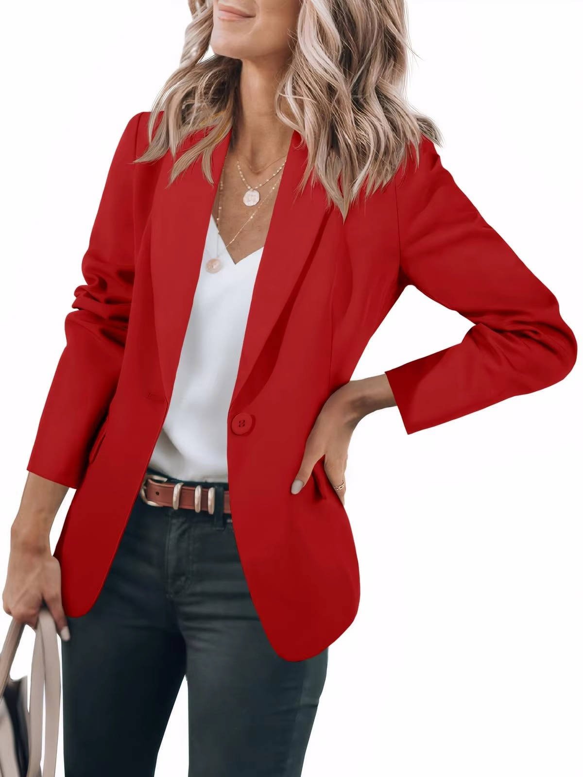 Women's Slim Fit Work Blazer - Red