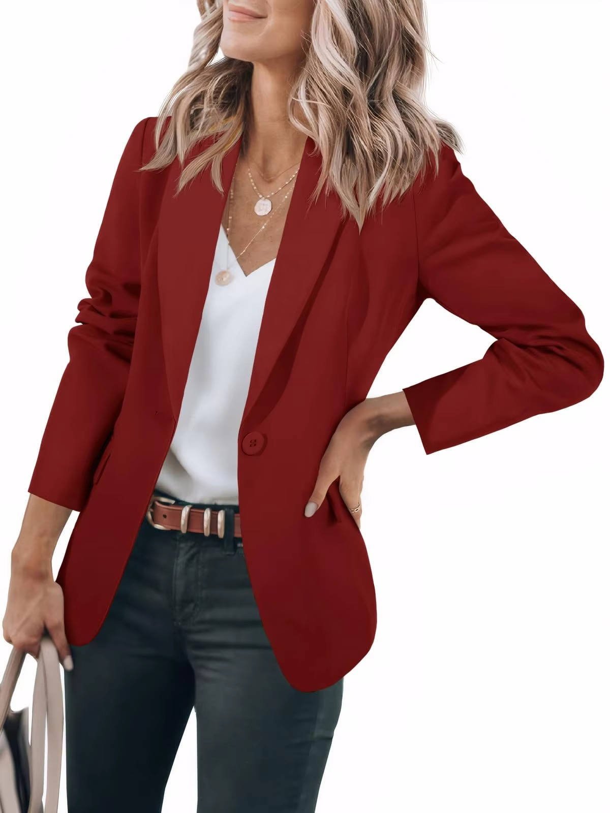 Women's Slim Fit Work Blazer - Burgundy