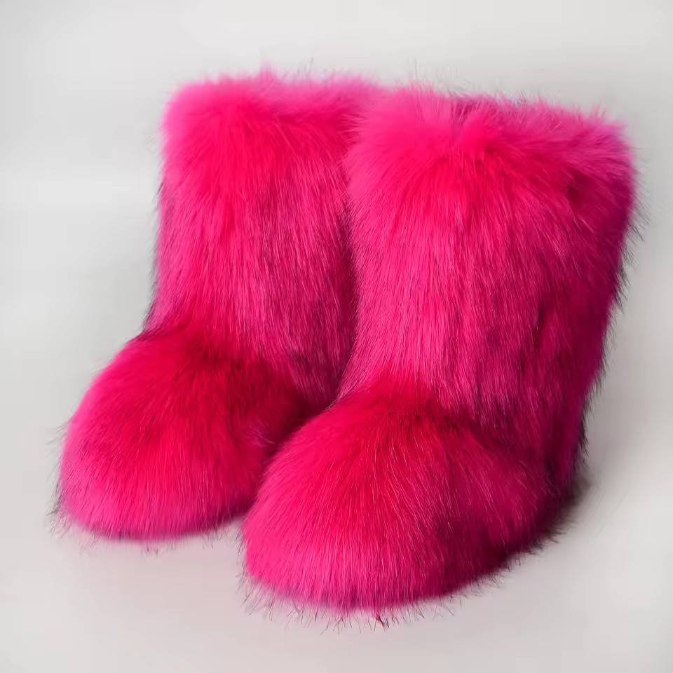 Women's Faux Fur Mid-Calf Boots - Rose Red