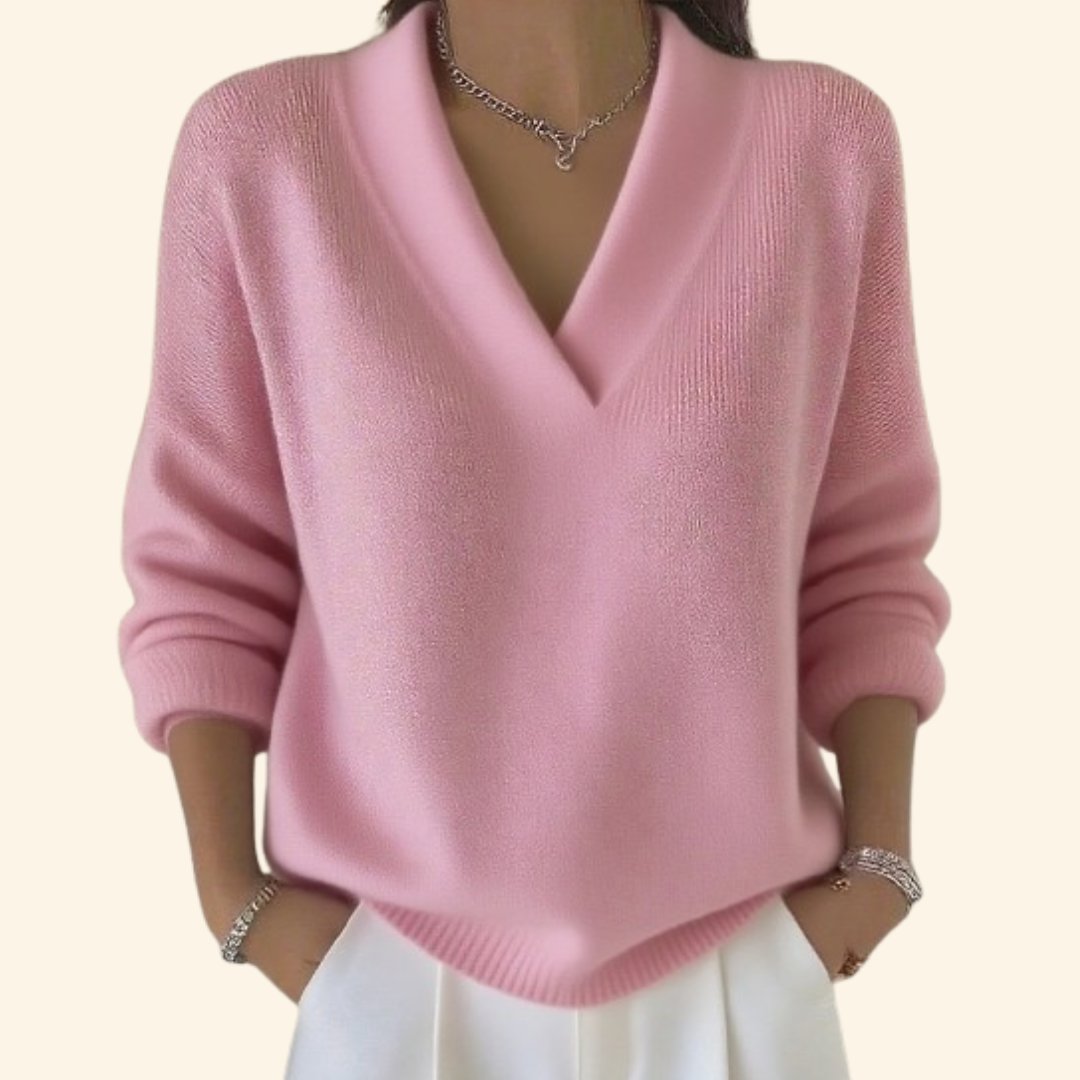 Women's Oversized V-Neck Jumper - Pink