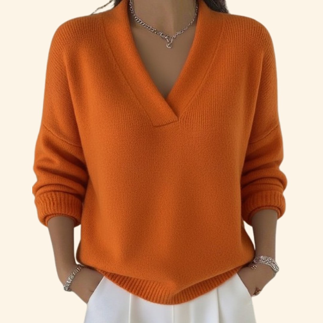 Women's Oversized V-Neck Jumper - Orange