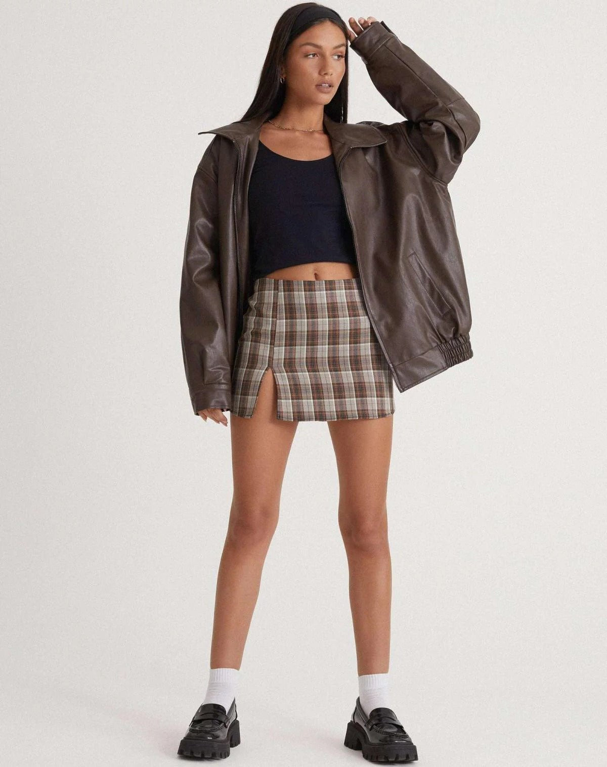 Women's Oversized Faux Leather Bomber Jacket
