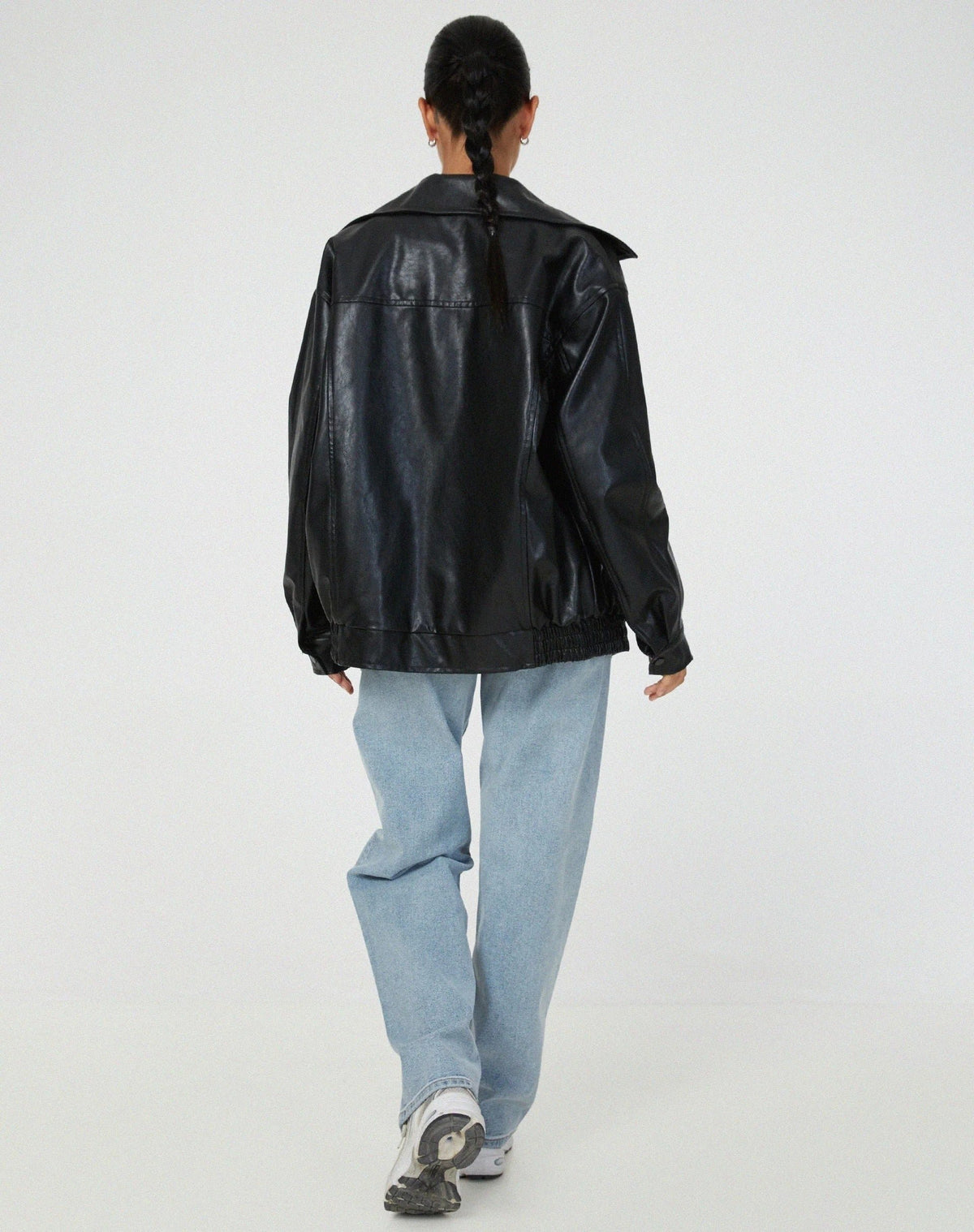 Women's Oversized Faux Leather Bomber Jacket