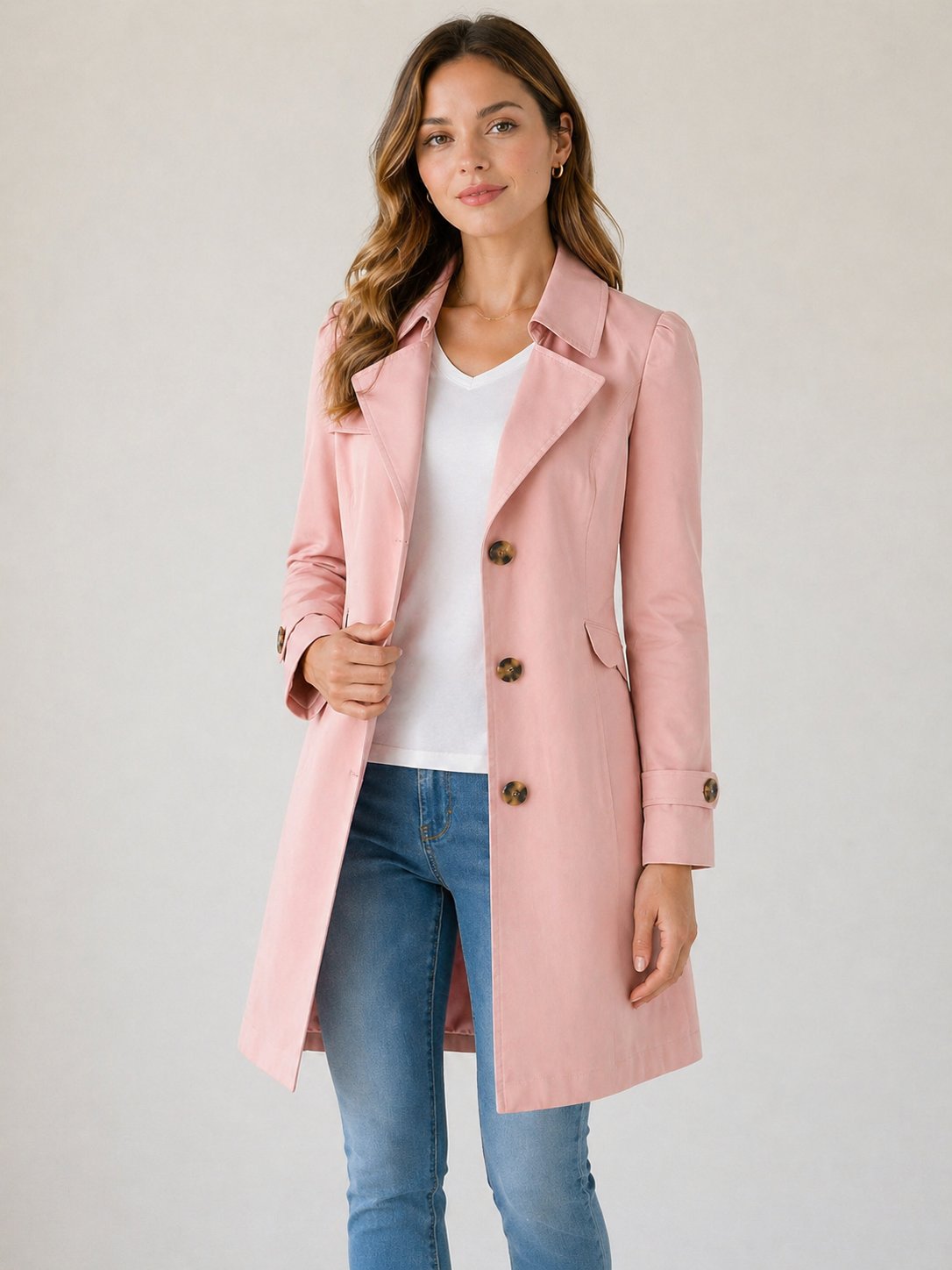 Women's Cotton Blend Trench Coat - Pink