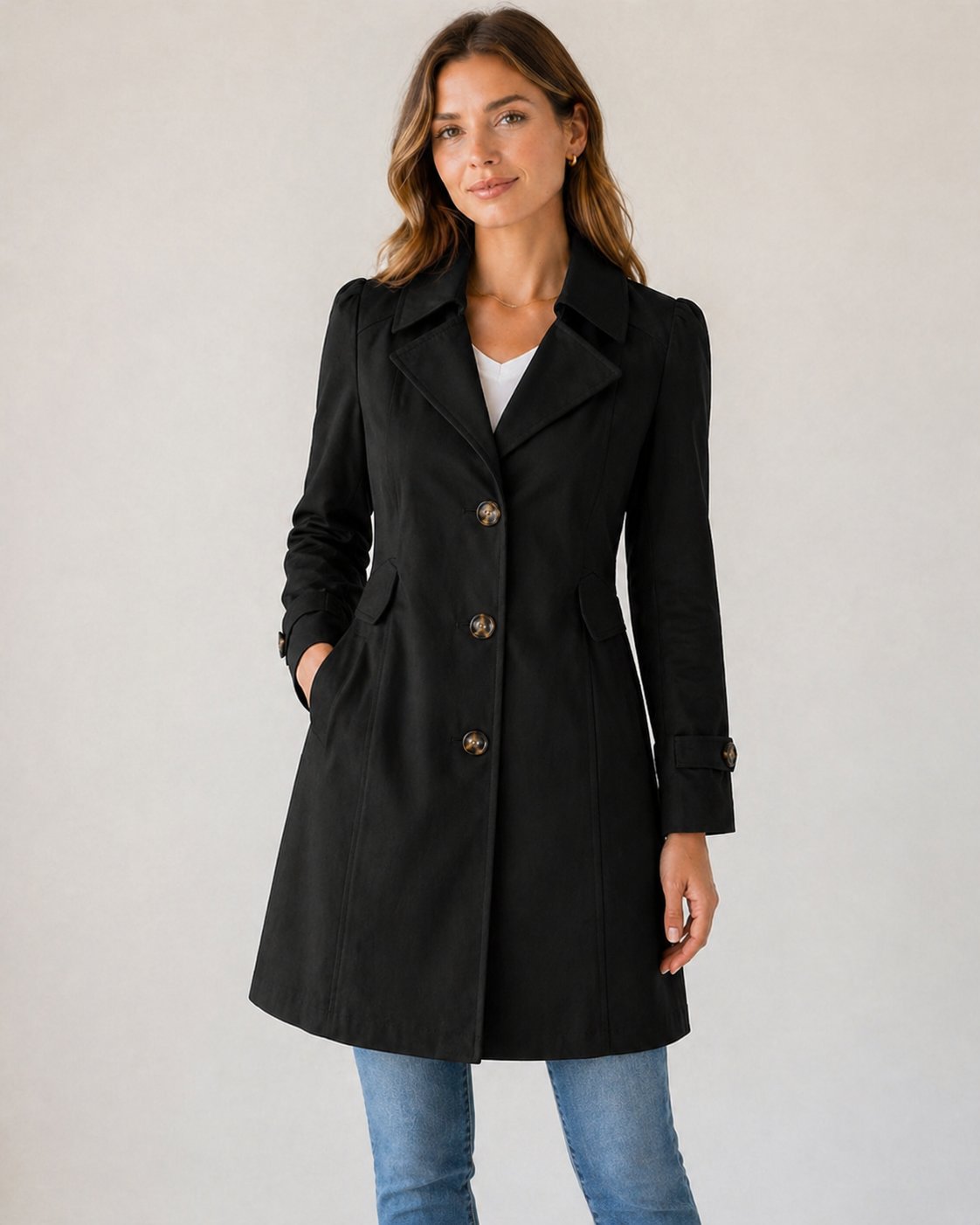Women's Cotton Blend Trench Coat - Black