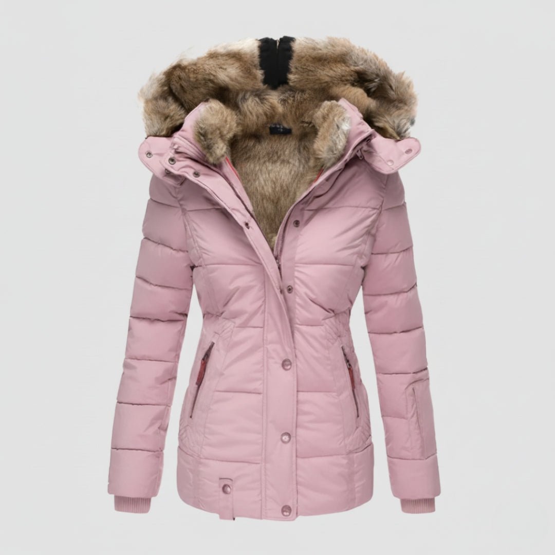 Women's Faux Fur Puffer Jacket - Pink