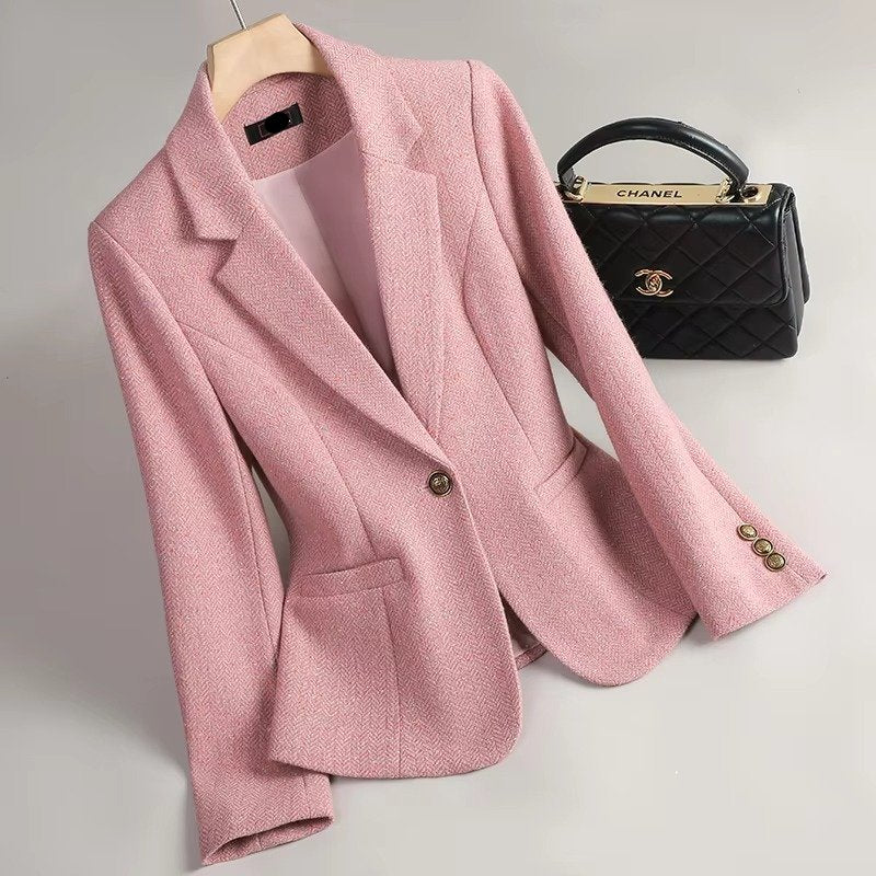 Women's Herringbone Wool Blazer - Pink