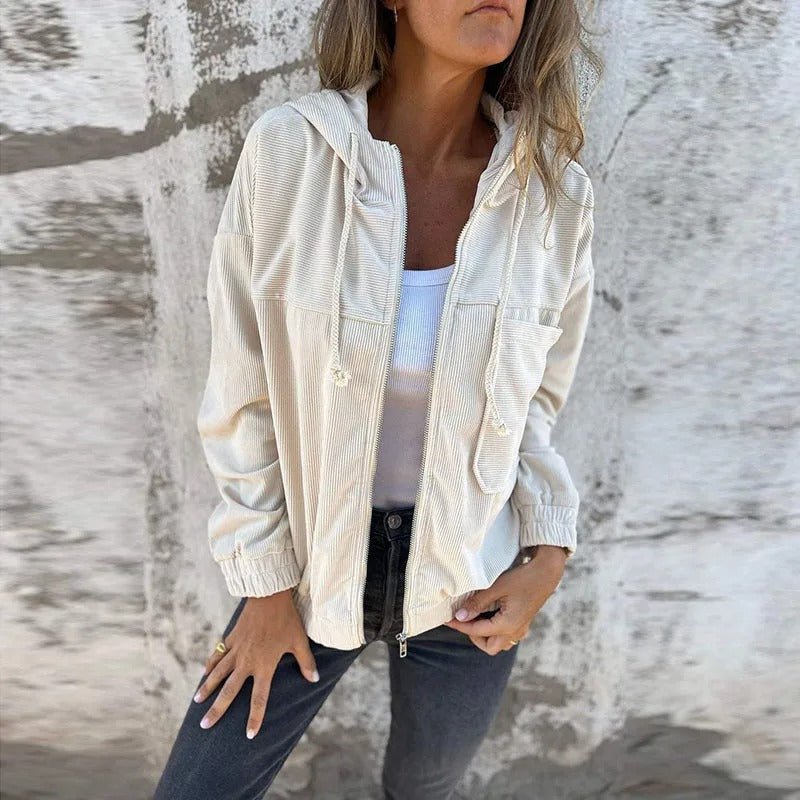 Women's Oversized Corduroy Hooded Jacket - White