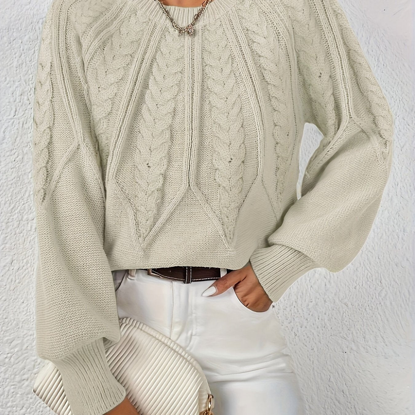 Women's Chunky Cropped Cable Knit Jumper - Beige