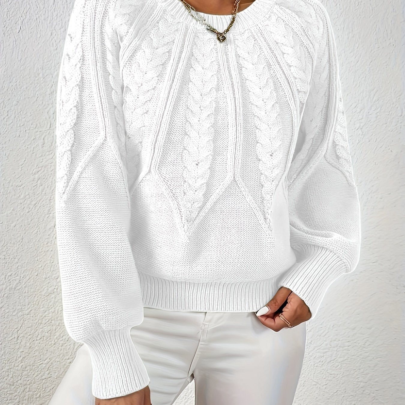 Women's Chunky Cropped Cable Knit Jumper - White