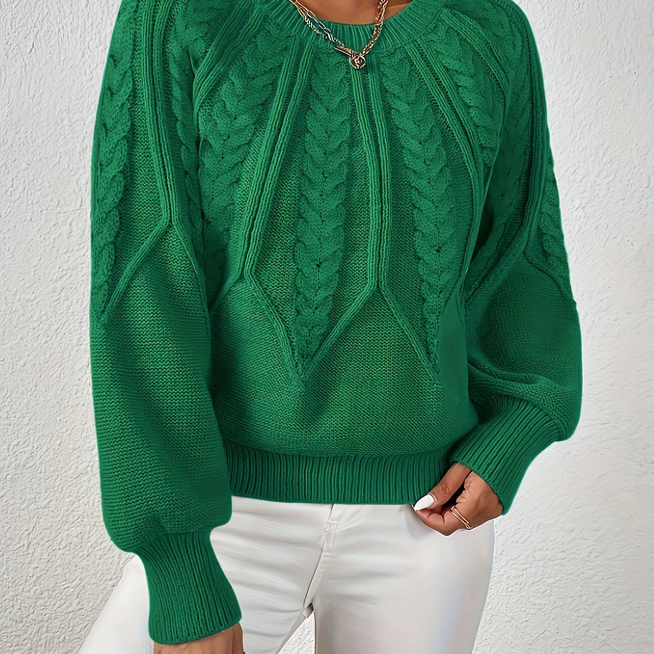 Women's Chunky Cropped Cable Knit Jumper - Green