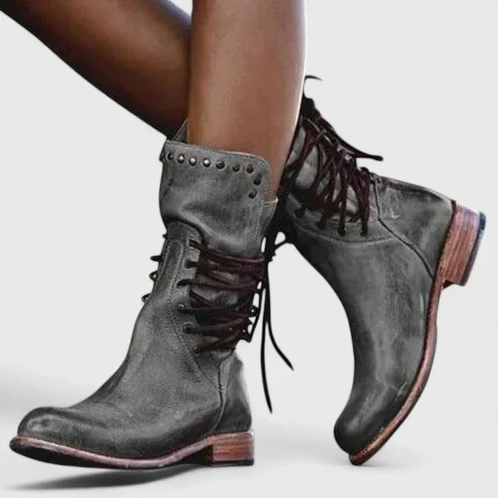 Women's Leather Combat Boots - Grey