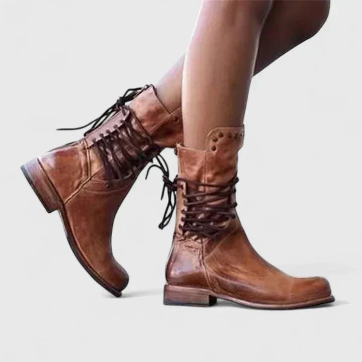Women's Leather Combat Boots - Brown