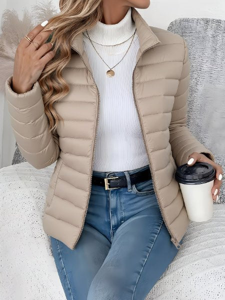 Women's Slim Puffer Jacket - Beige