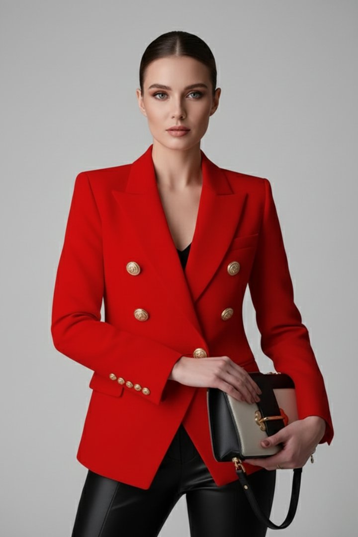 Women's Work Wool Blazer - Red