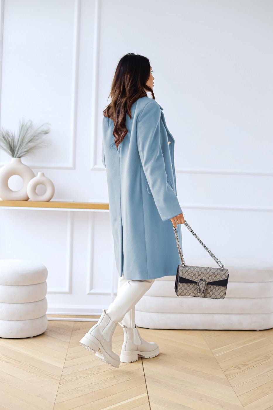 Women's Double-Breasted Belted Longline Wool Coat