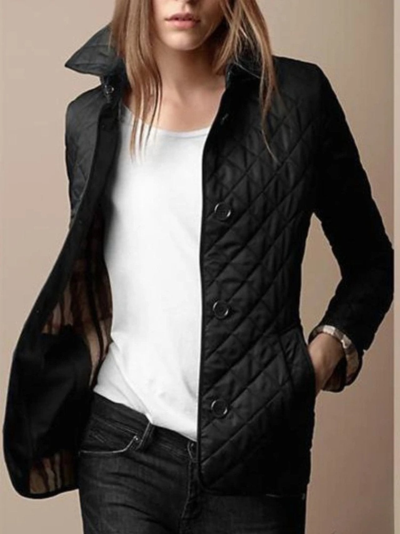 Women's Slim Quilted Puffer Jacket - Black