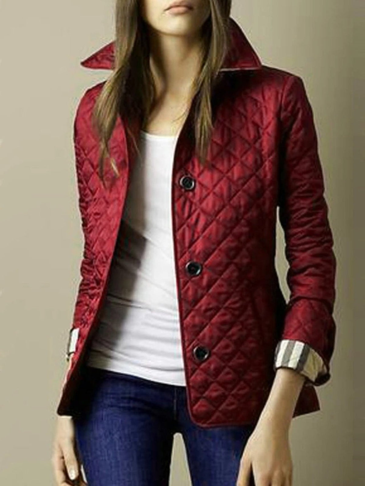 Women's Slim Quilted Puffer Jacket - Dark Red