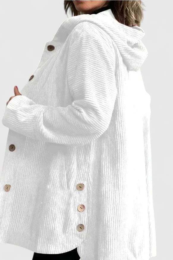 Women's Corduroy Hooded Longline Jacket - White