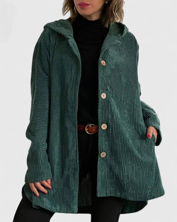Women's Corduroy Hooded Longline Jacket - Green